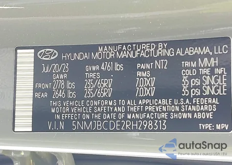 2024 Hyundai Tucson Sel z USA, uszkodzony, nr VIN 5NMJBCDE2RH298313